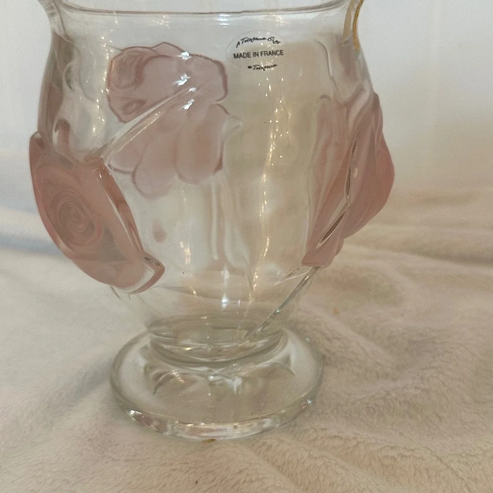 Teleflora Rose Vase Unisex 6 Inch Pink‎ Excellent Frosted Glass Made in France